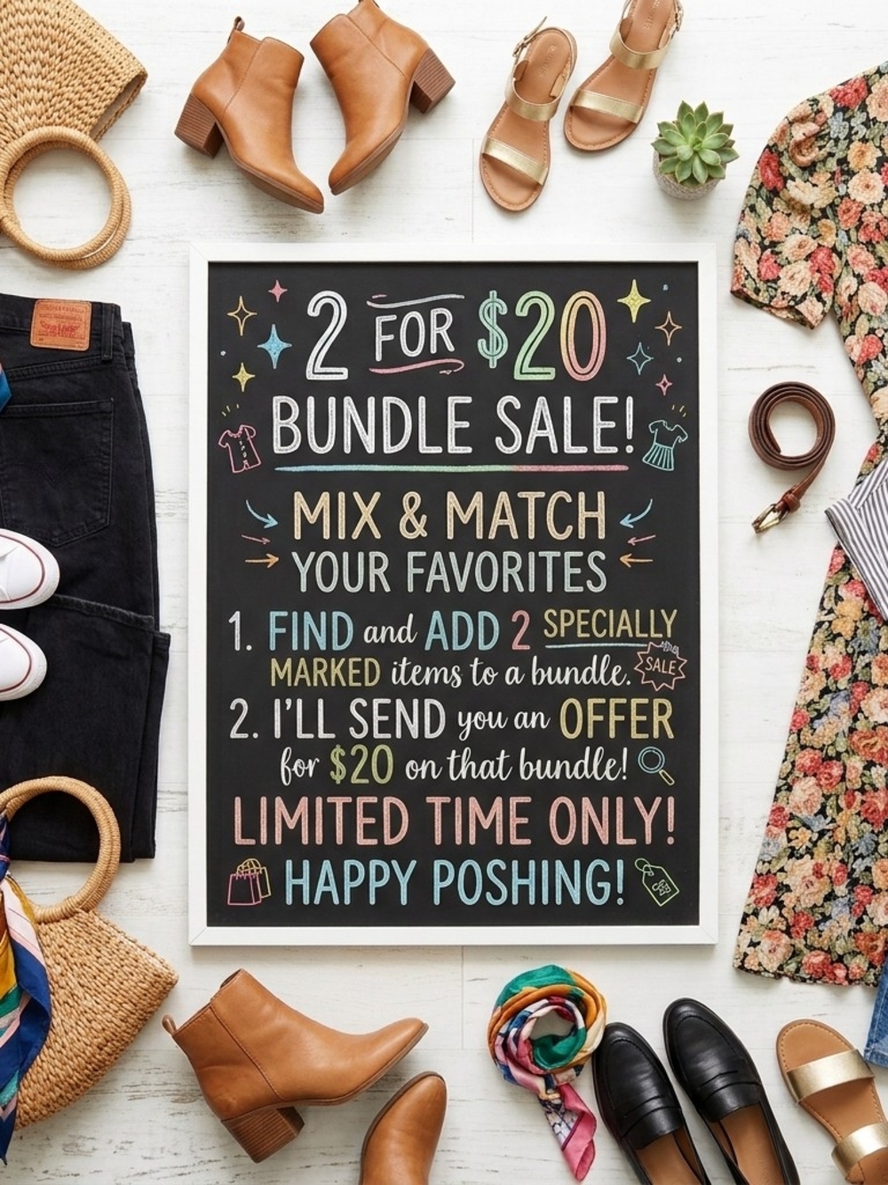2 for $20 Bundle Sale Chalkboard Sign - Colorful Typography